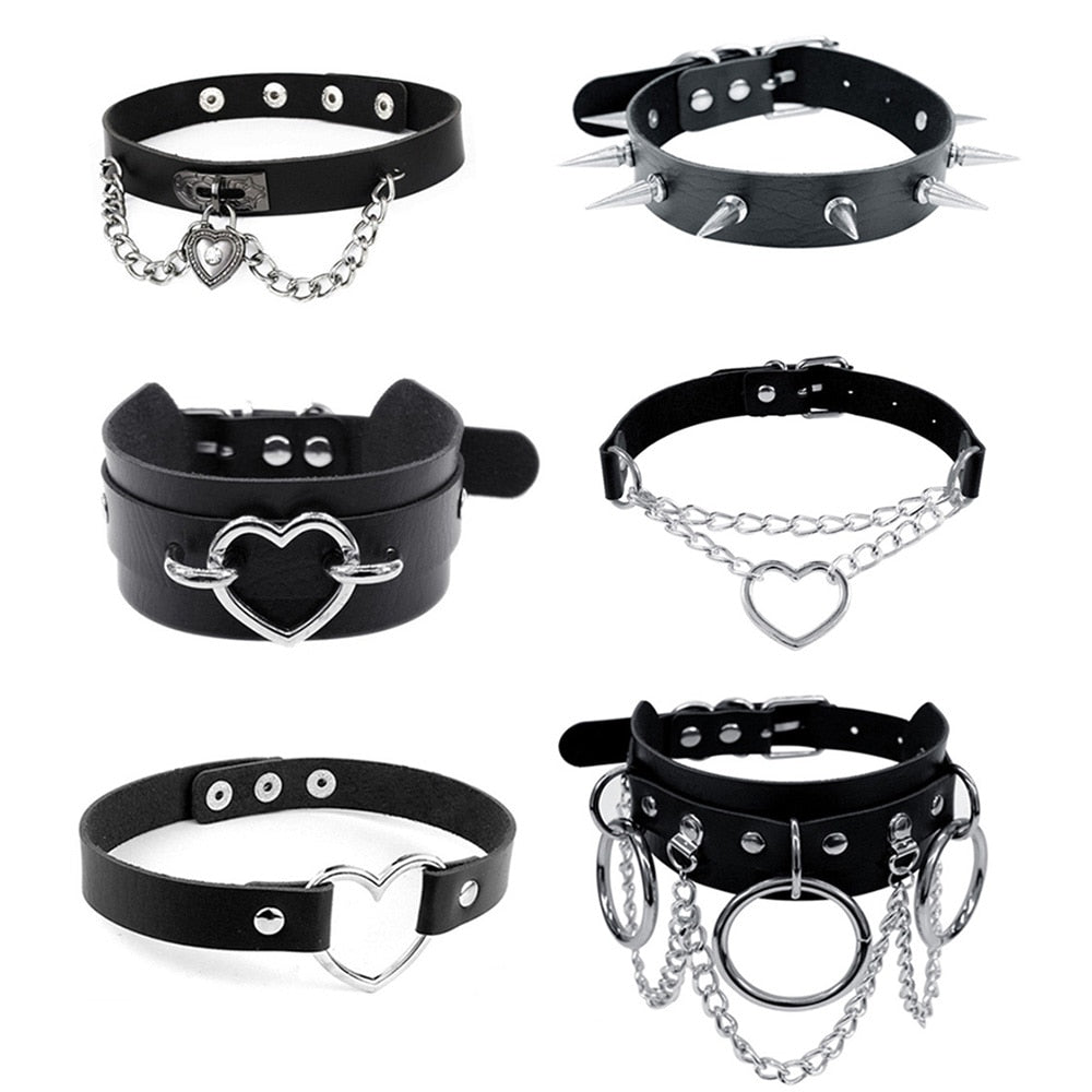 Heart Lock Alloy Leather Choker Necklace, Alloy / Black