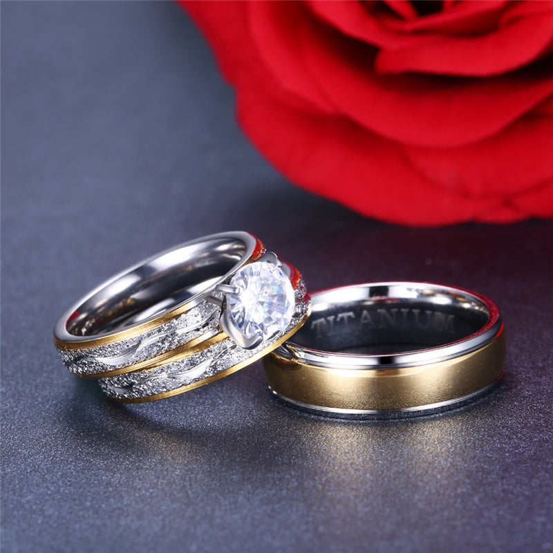 Couple Rings- Exquisite Zirconia Studded Stainless-steel Rings
