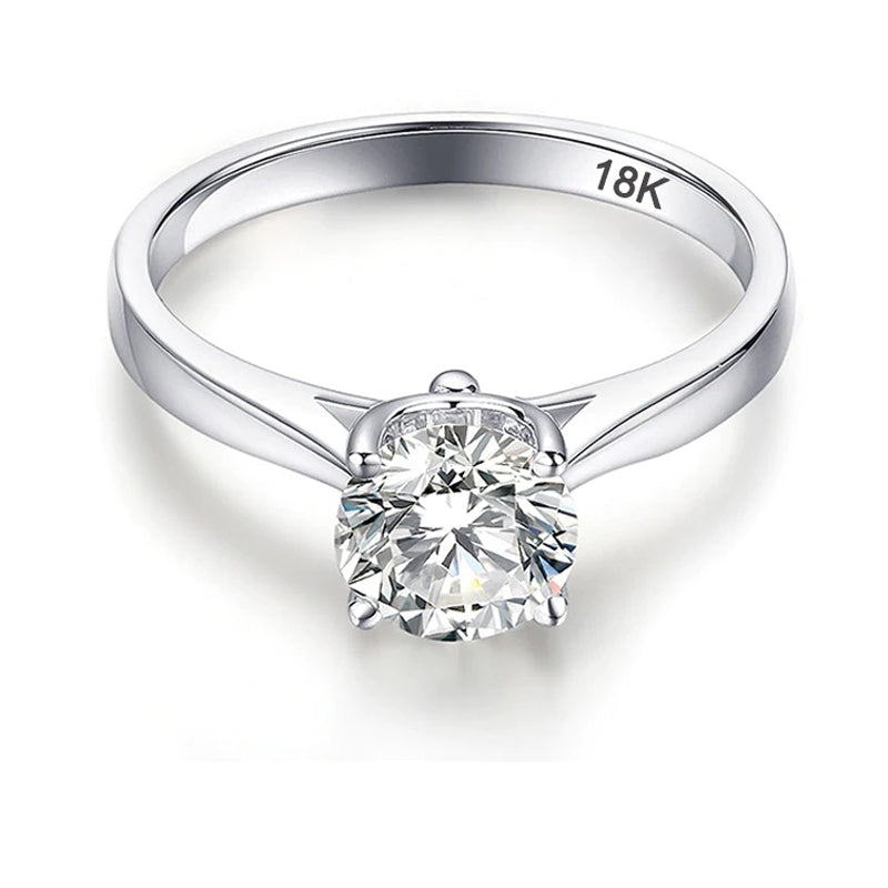 18K White Gold Plated Cut Zirconia Diamond Solitaire Ring