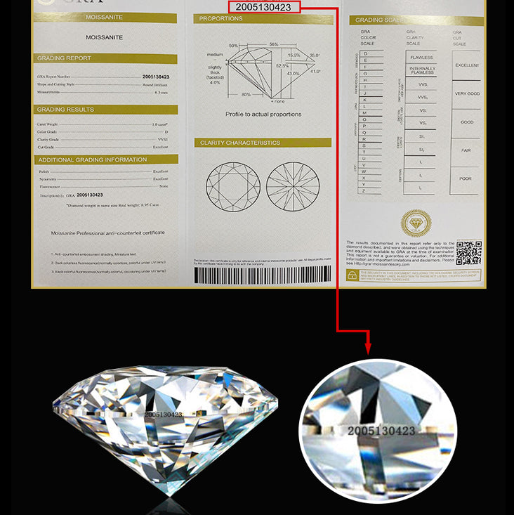 1ct 6.5mm Moissanite Fine Cut GRA Certificate