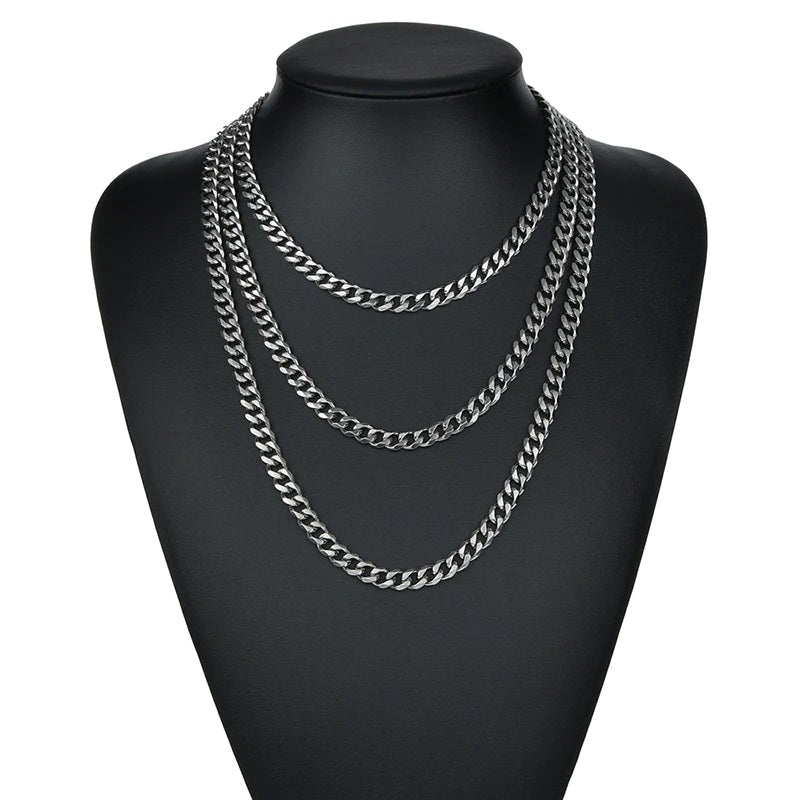 Basic Punk Stainless Steel 3/5/7mm Curb Cuban Necklace Unisex Jewelry