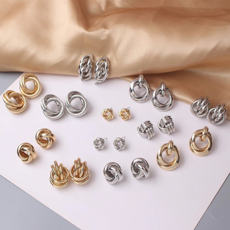 Twisted Metal Hollow Geometric Design Stud Earrings for Women