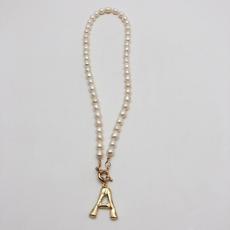 Women's Pearl Studded Elegant Necklace - Custom Alphabet