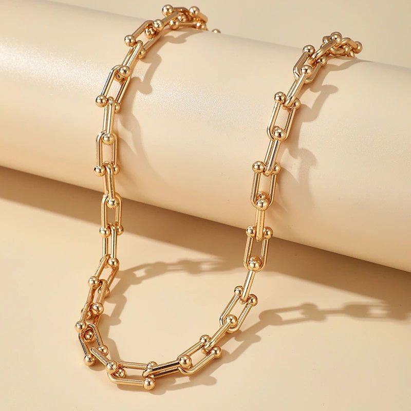 Punk Gold and Silver Stylish Heavy Metal Alloy Clavicle Choker Chain Necklace