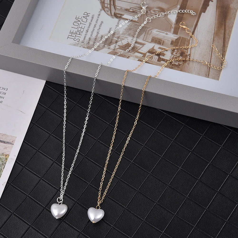 Minimalist Pearl Heart Pendant Necklace