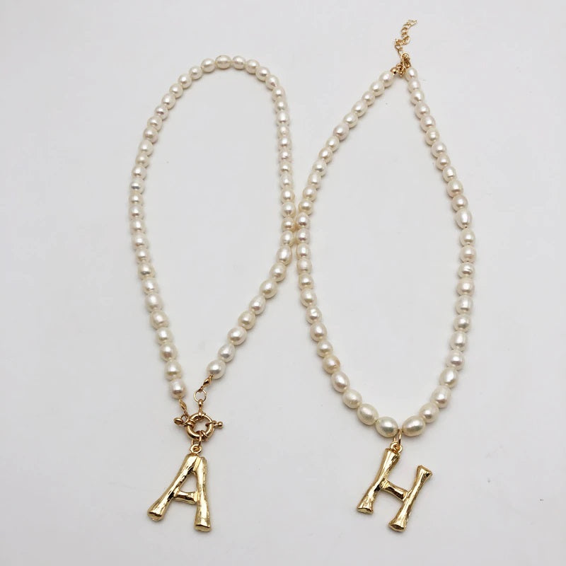 Women's Pearl Studded Elegant Necklace - Custom Alphabet