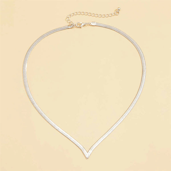 Flat Chain Punk Choker V-Shaped Short Collar Necklace for Women