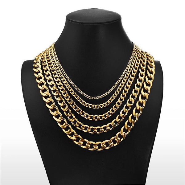 Stainless Steel Cuban Link Chain Necklace for Men- Gold, Silver, Black