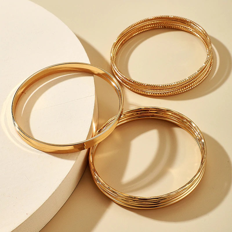 14 Pcs/Set Gold Trendy Alloy Bracelets for Women