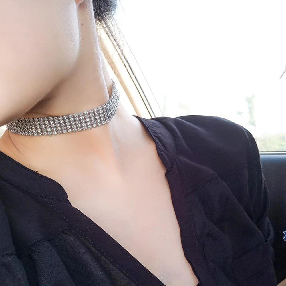 Crystal Rhinestone Gothic Choker Jewelry Necklace for Woman