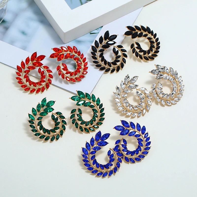 Rhinestone Geometric Leafy Patterned Luxury Wear Earring for Women