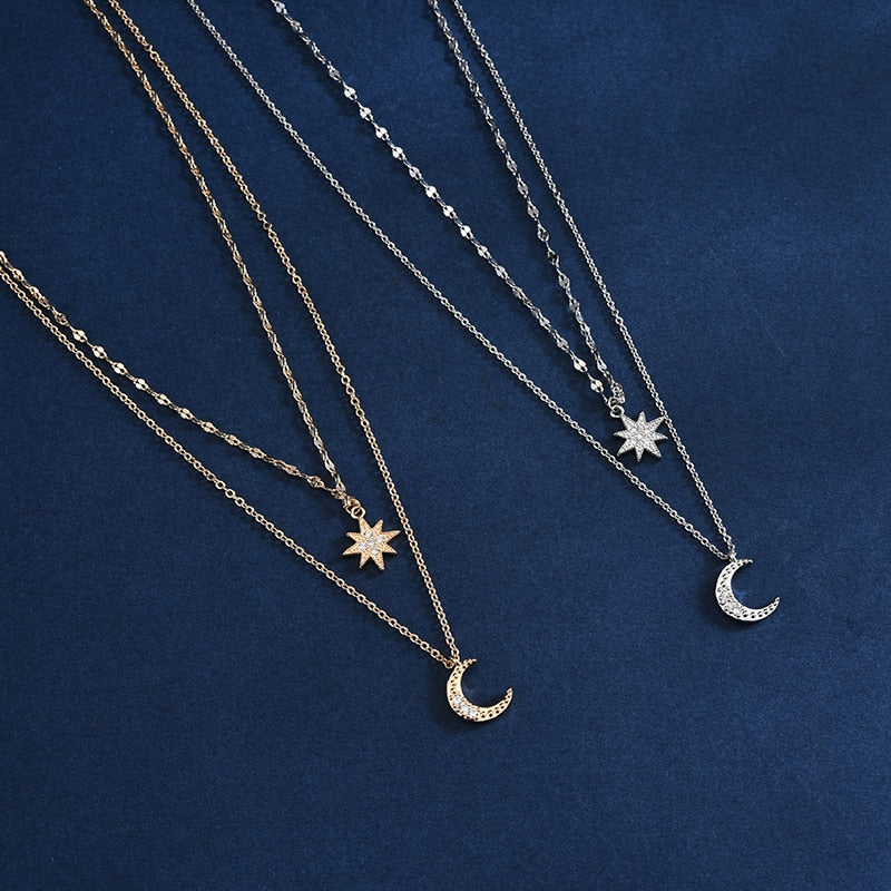 Sterling Starry Night Shiny Zircon Double Layer Choker Necklace