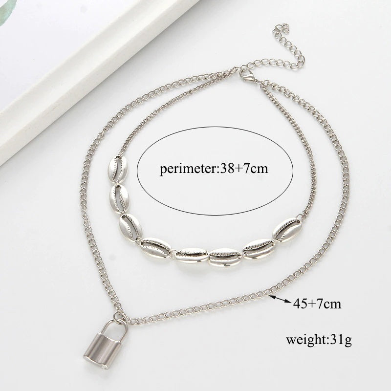 Simple Link Lock Necklace Pendant Chain for Women