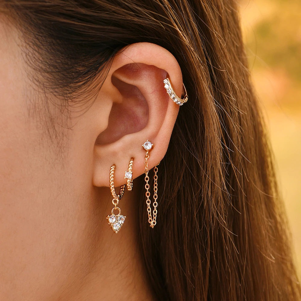 Zircon Crystal Long Chain Hoop Earrings for Women