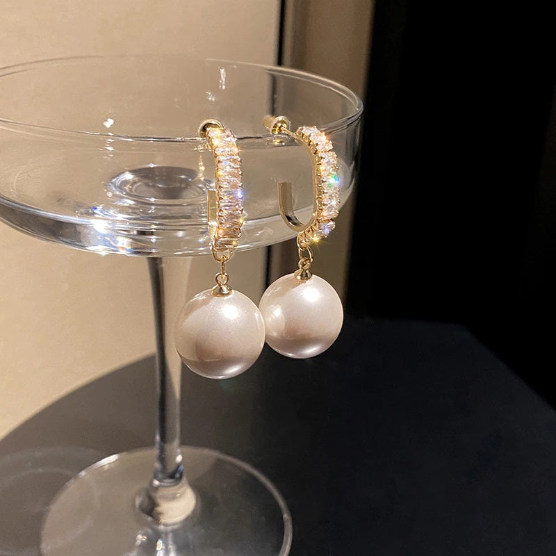 Korean Fashion Oversized White Pearl Drop Earrings for Women