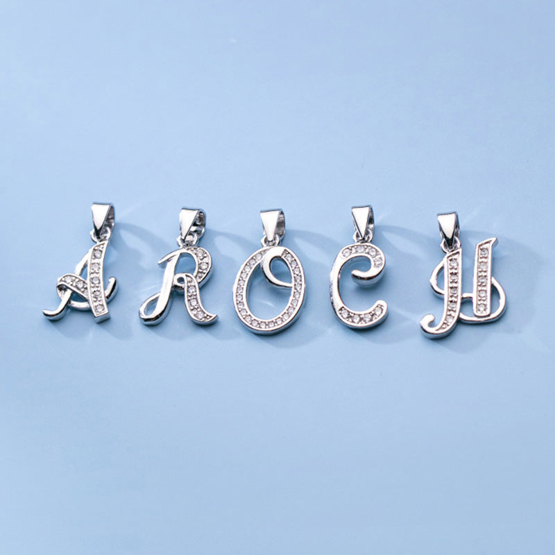 925 Sterling Silver Minimalist English Alphabet Letter Pendant- All 26 Alphabets
