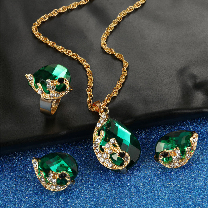 Peacock Crystal Wedding Jewelry Necklace and Earring Set