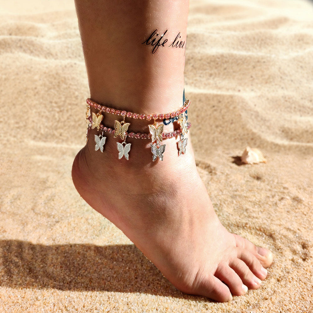 Chunky Metal Rhinestone Cuban Foot Anklet Bracelet for Women