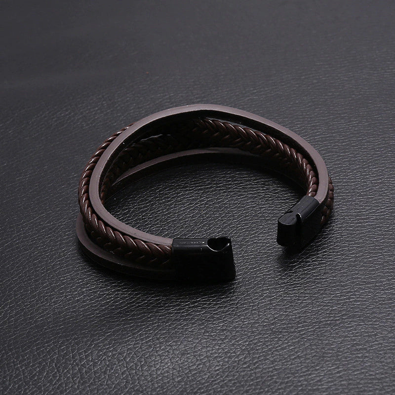 Men’s Genuine Leather Charm Bracelet