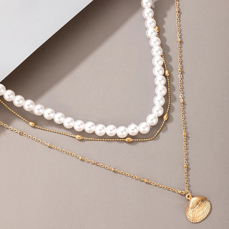 Luxury Pearl Stone Shell Pendant Necklace Bohemian Jewelry for Women