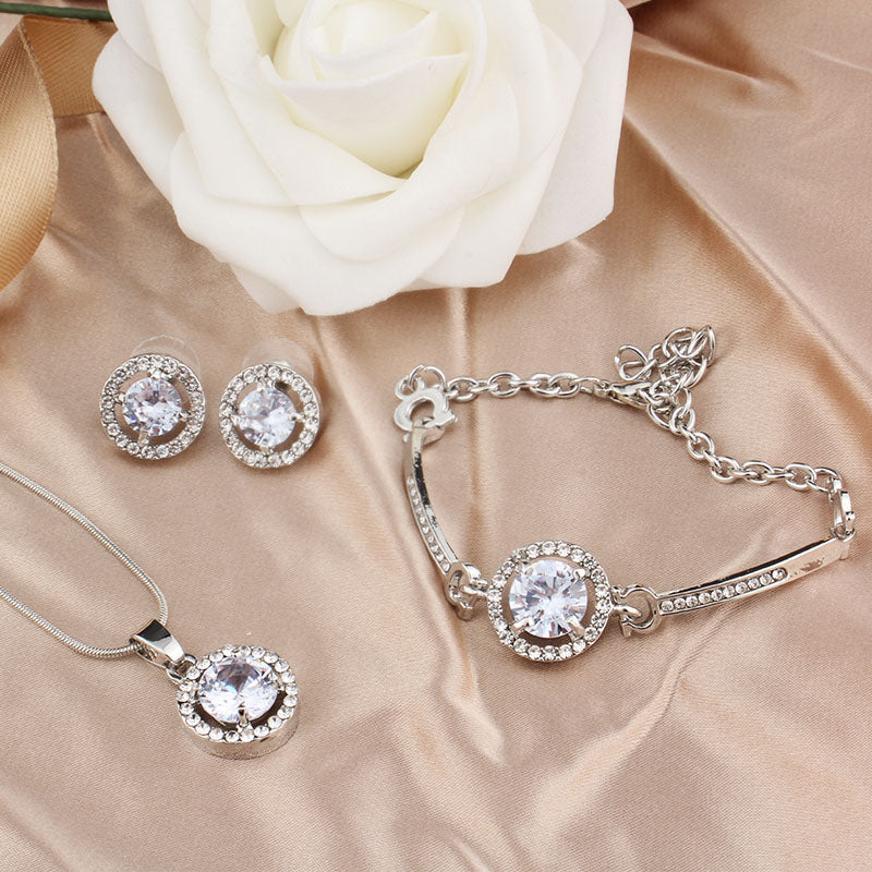 Simple Women’s White Crystal Charm Jewelry Set