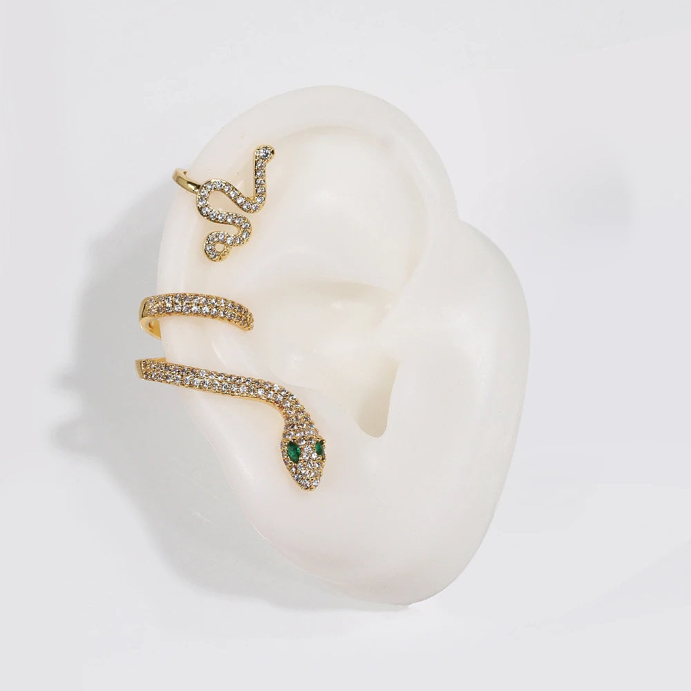 2Pcs/Set Bohemian Cubic Zirconia Snake Charm Earring for Women