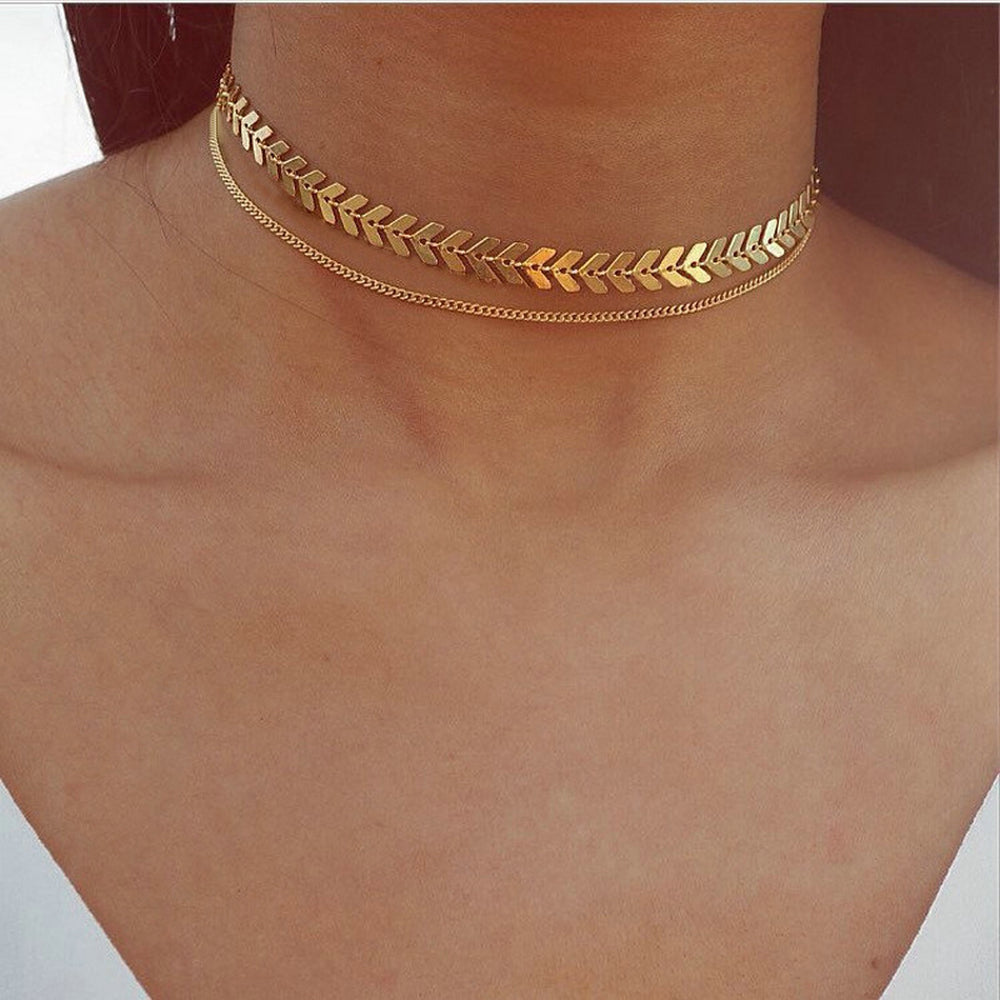 Women's Metal Clamped Multi Layered Necklace - Metal Coated