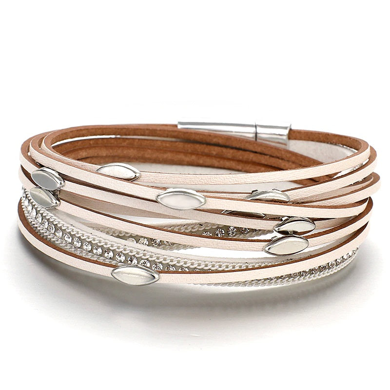 Strip Leather Charm Multilayer Wrap Bracelet