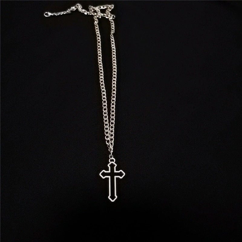 Vintage Gothic Christian Cross Silver Street Style Necklace Unisex