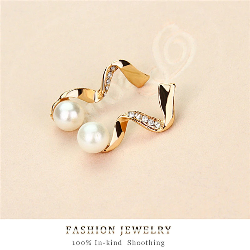 3Pcs/Set Bridal Elegant Pearl and Rhinestone Necklace and Earring Set