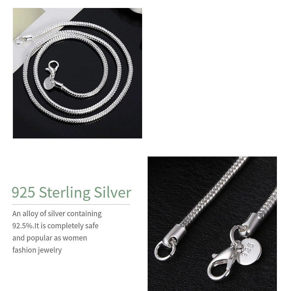 925 Sterling Silver 1mm/2mm/3mm Snake Chain Necklace for Unisex