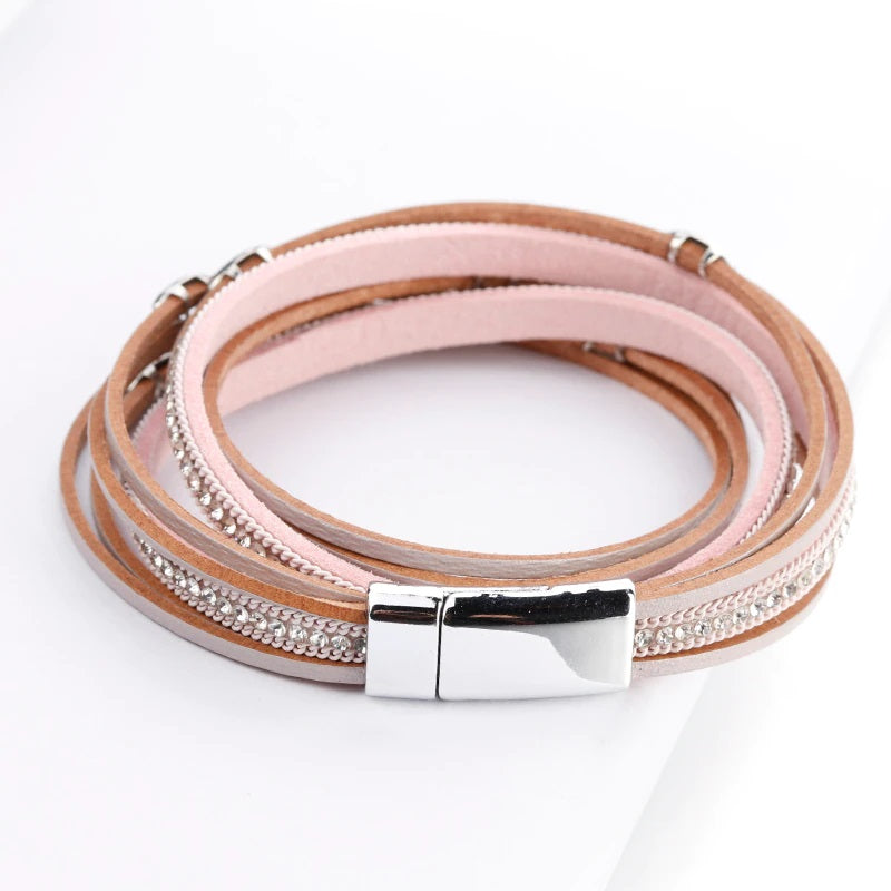 Strip Leather Charm Multilayer Wrap Bracelet