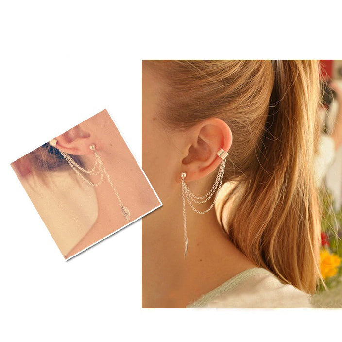 1 Pc Leaf Tassel Women’s Non-Piercing Cuff Earrings