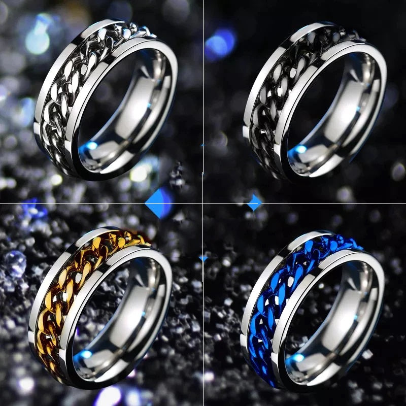Stainless-steel Link-chain Spinner Rings for Men