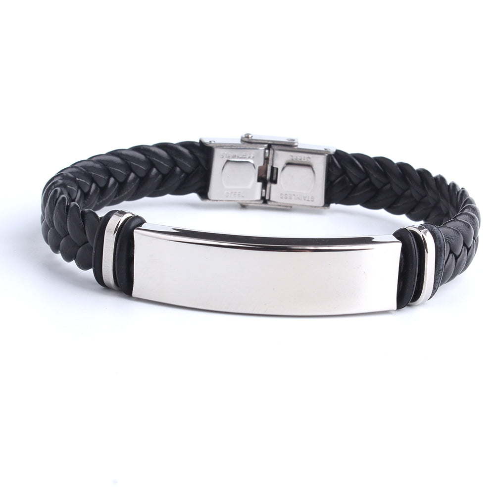 Black Sesame Leather Bangle Bracelet