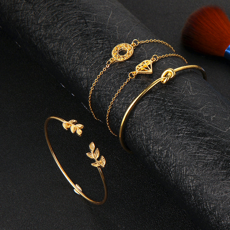 4Pcs/Set Bohemian Leaf Knot Link Charm Bracelet