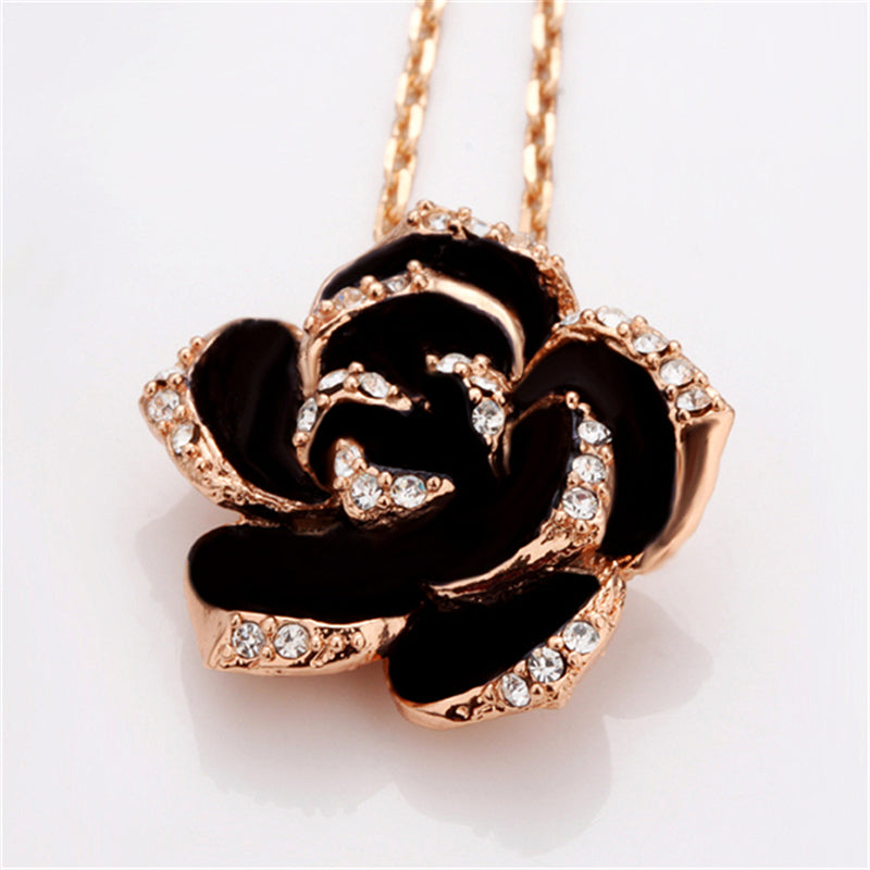 Fashion Rose Flower Enamel Rose-Gold Jewelry Set