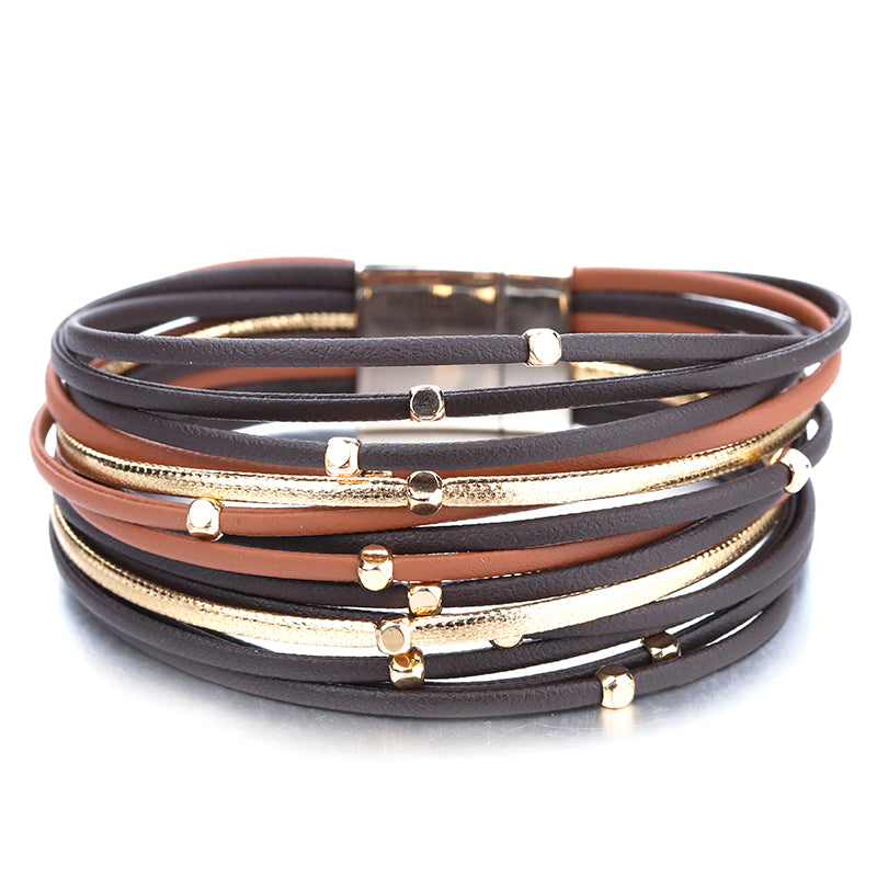 Metal Strip Genuine Leather Wrap Bracelet Jewelry