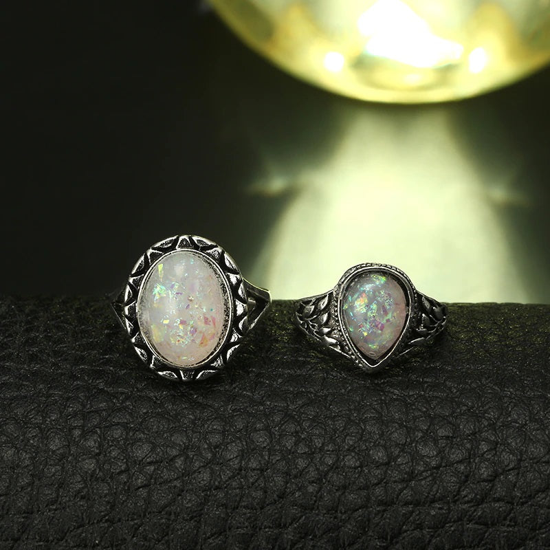 Vintage Bohemian Antique Opal Crystal Ring