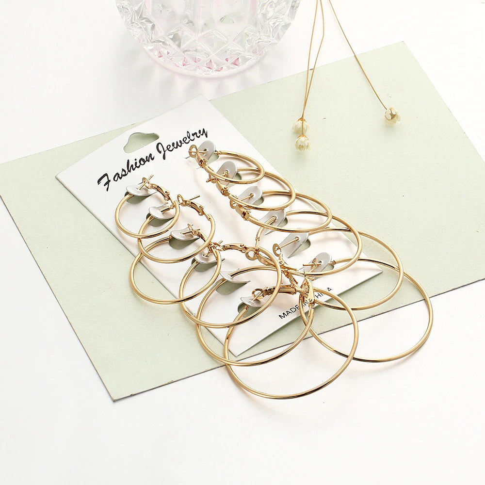 6Pairs/Set Hoop Earring Gold and Silver Fashion Set