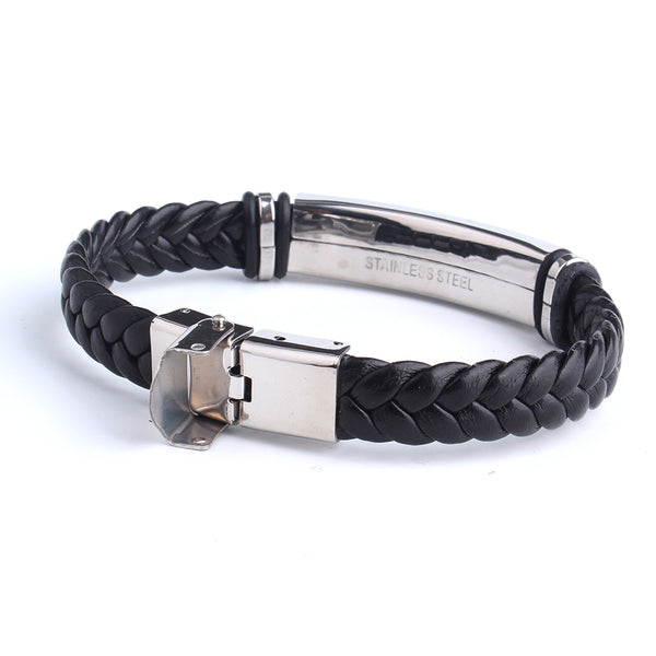 Black Sesame Leather Bangle Bracelet