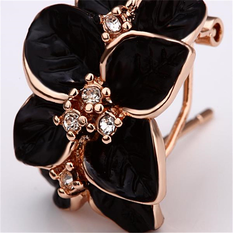 Fashion Rose Flower Enamel Rose-Gold Jewelry Set