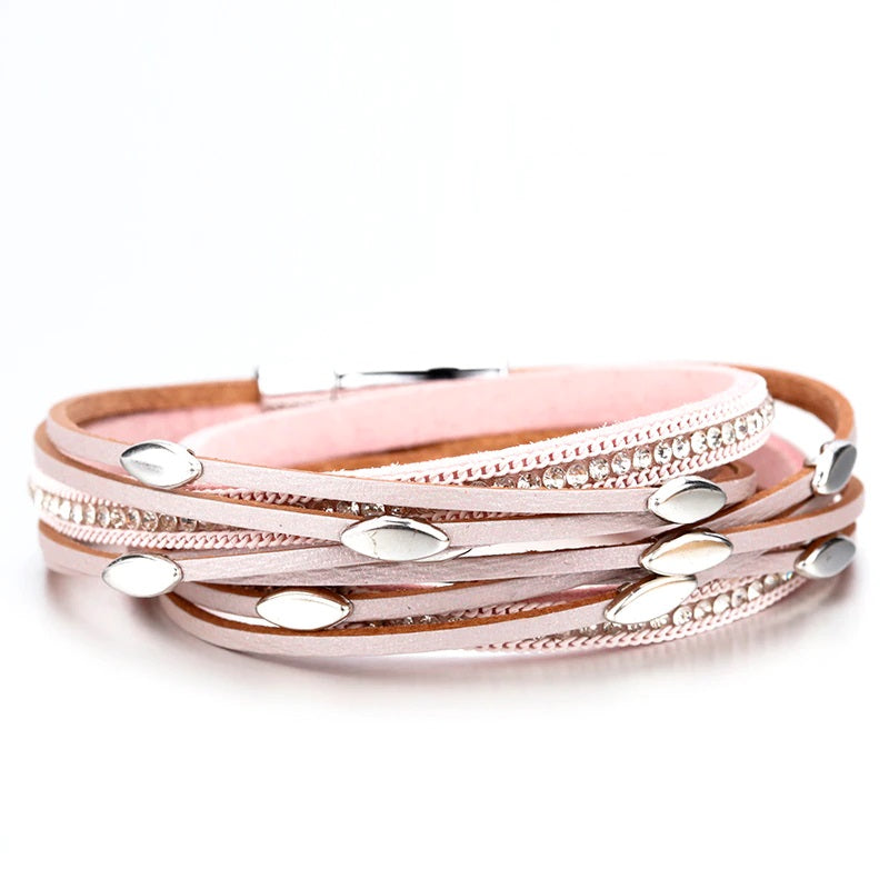 Strip Leather Charm Multilayer Wrap Bracelet