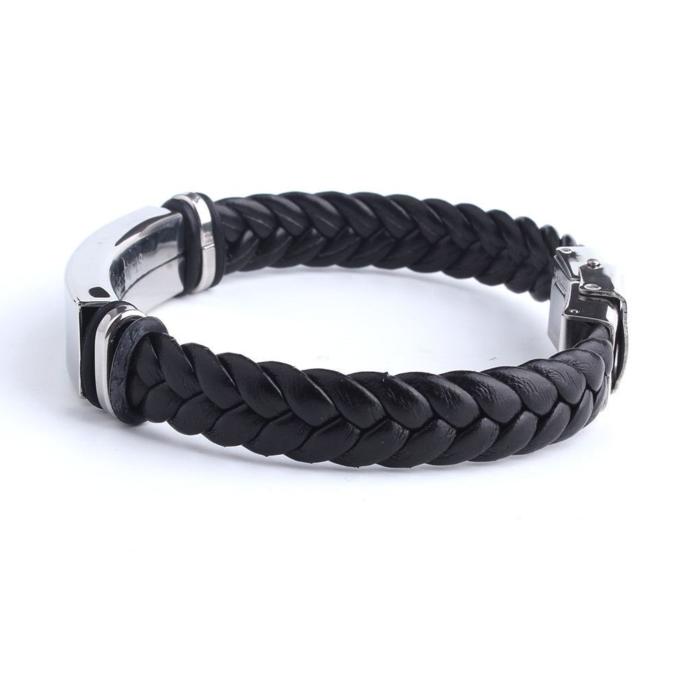 Black Sesame Leather Bangle Bracelet