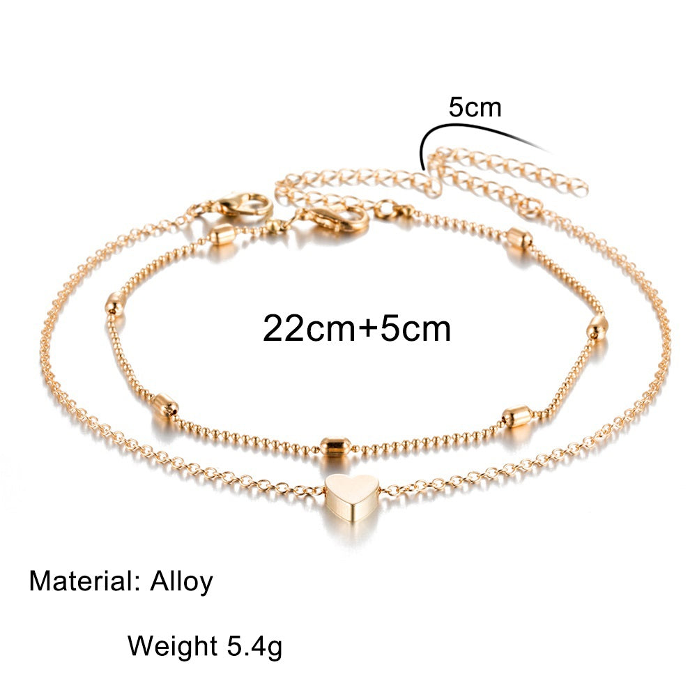 Women’s Simple Heart Two-layer Anklet Bracelet