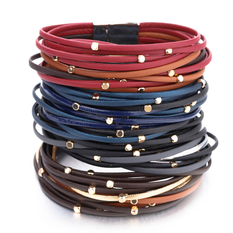 Metal Strip Genuine Leather Wrap Bracelet Jewelry