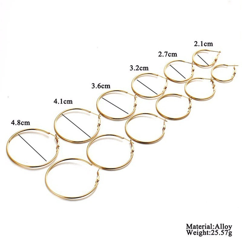 6Pairs/Set Hoop Earring Gold and Silver Fashion Set