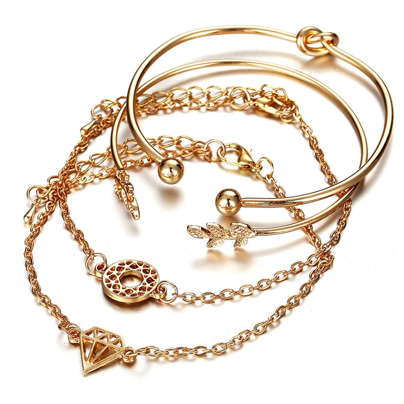 Boho Gold Cuff Charm Delicate Chain Bracelets