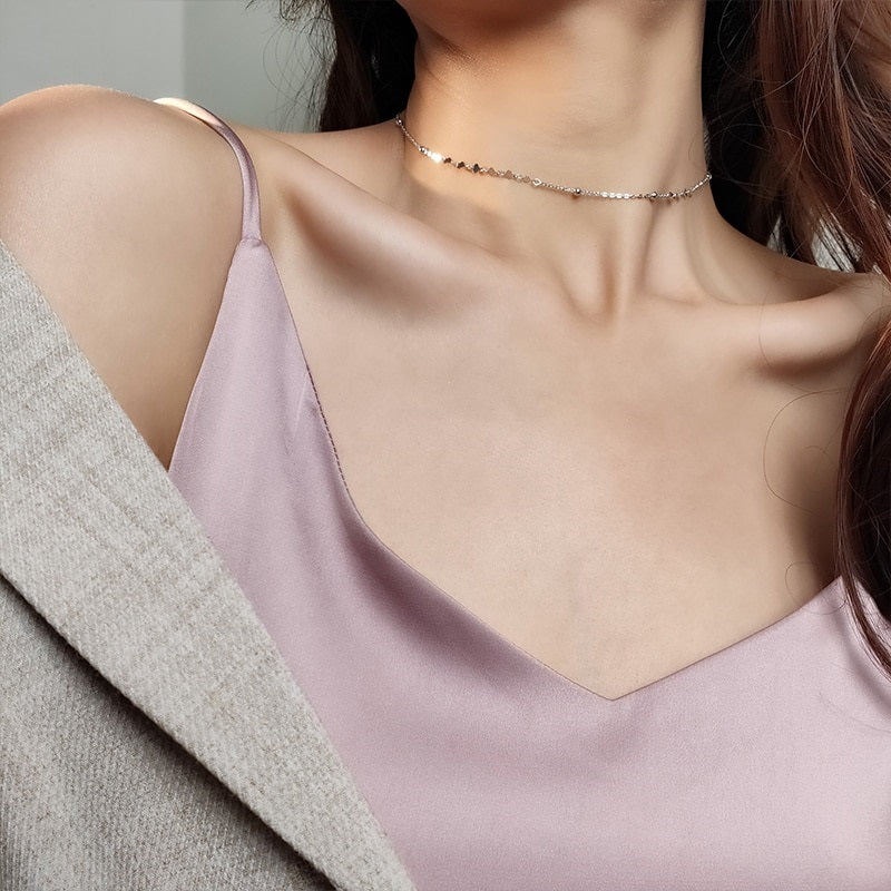 925 Sterling Silver Clavicle Chain Short Choker Necklace for Women