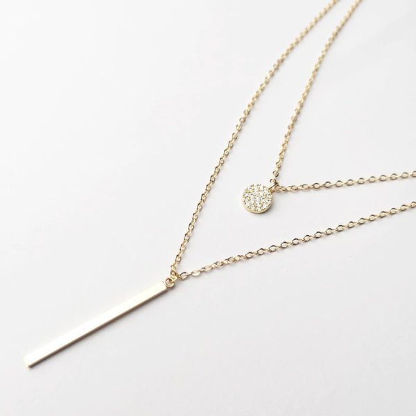 Sterling Silver Double Layer Long Pendant Minimalist Necklace